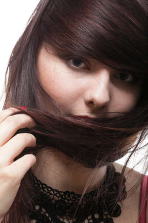 beautiful brunette woman with long hairの写真素材