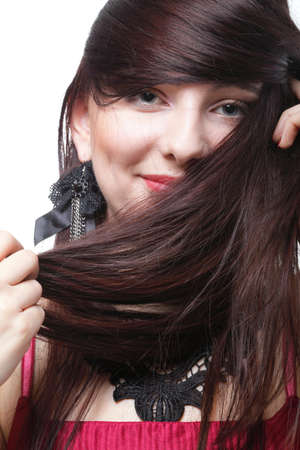 beautiful brunette woman with long hairの写真素材