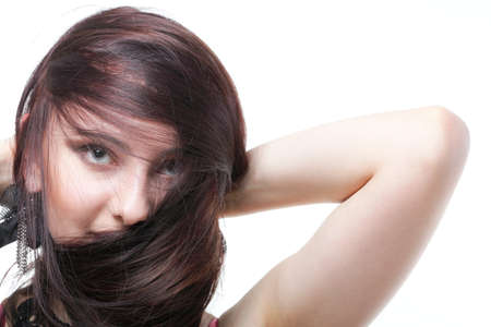 beautiful brunette woman with long hairの写真素材