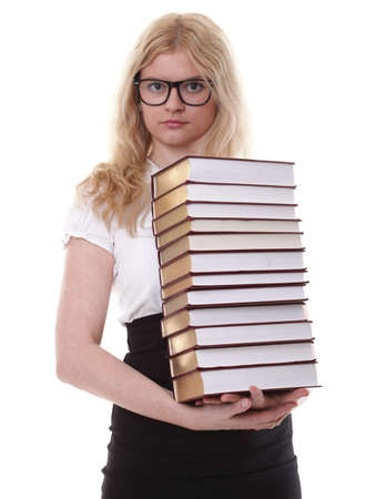 girl with book - Beautiful young woman with books isolated on a white backgroundの写真素材
