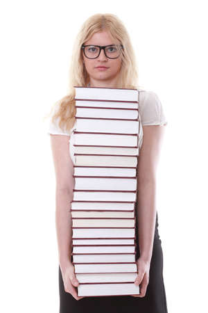 girl with book - Beautiful young woman with books isolated on a white backgroundの写真素材