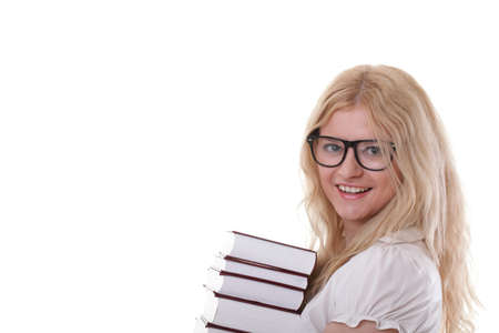 girl with book - Beautiful young woman with books isolated on a white backgroundの写真素材