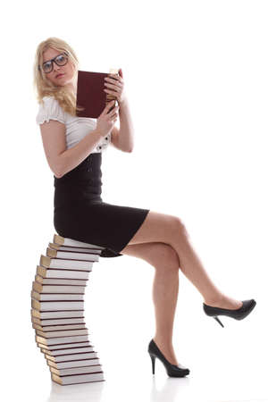 girl with book - Beautiful young woman with books isolated on a white backgroundの写真素材
