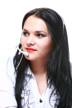 young brunette girl with headphones isolatedの写真素材