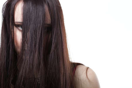 beautiful brunette woman with long hairの写真素材