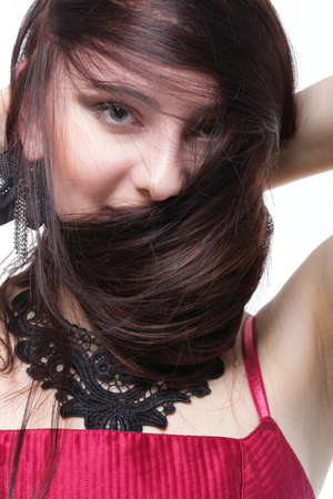 beautiful brunette woman with long hairの写真素材
