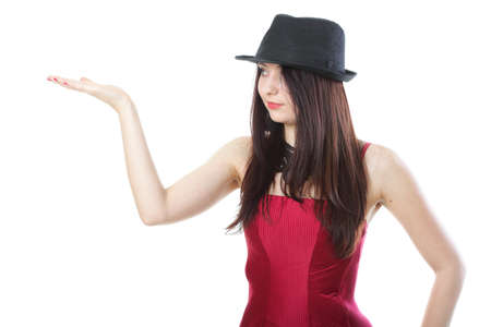 entertainment pastime girl dance in red corset white isolated showgirl,の写真素材