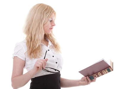 girl with book - Beautiful young woman with books isolated on a white backgroundの写真素材
