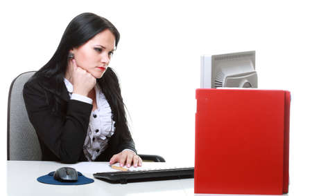 modern business woman sitting at office deskの写真素材