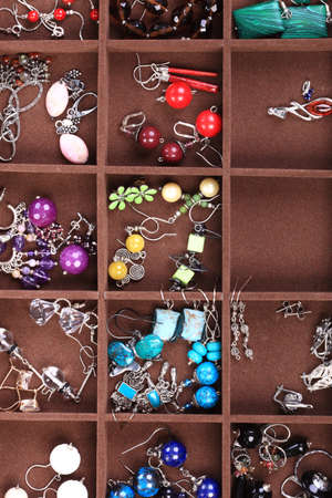 brown decor trunk with jewellery background textureの写真素材