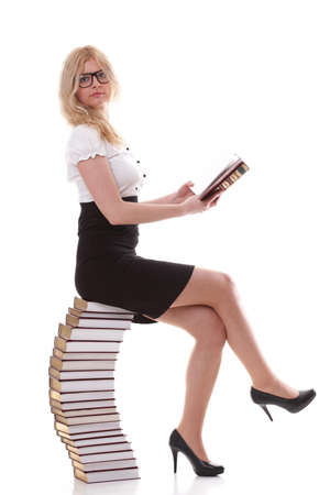 girl with book - Beautiful young woman with books isolated on a white backgroundの写真素材