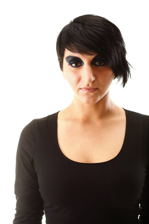 Beautiful woman posing in studio. white background. Portrait Professional make up and hair style.