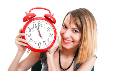 woman Overworked businesswoman holding plenty of documents isolated white red folder timeer time