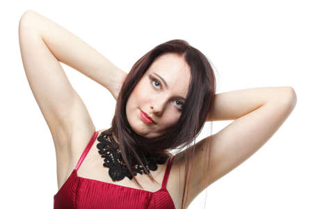 beautiful brunette woman with long hairの写真素材