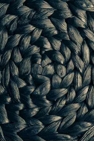 Closeup dark brown wicker woven pattern for abstract background or texture