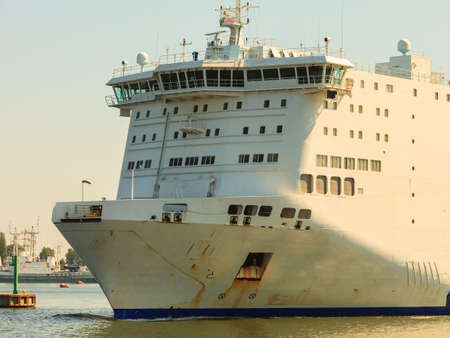 Large cruise ship ferry approaching the harborの写真素材