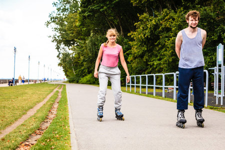Hobby and spending free time in summer. Sport and exercising. Healthy body and wellbeing. Couple...