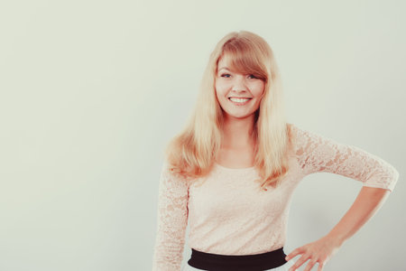 Attractive pretty young woman girl. Fashion gorgeous blond female.