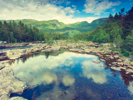 Beautiful view of norwegian mountain river in summer.の写真素材