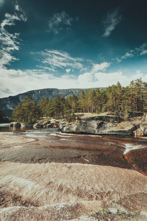 Beautiful view of norwegian mountain river in summer.の写真素材