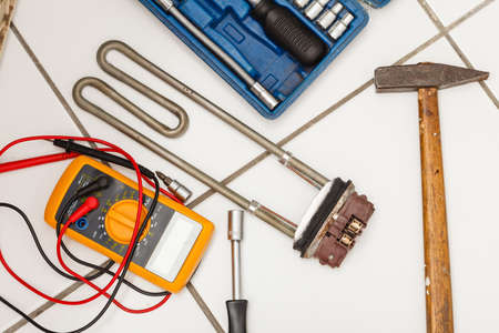 Machine industry repeair mechanical concept. Tools with washing machine.の写真素材