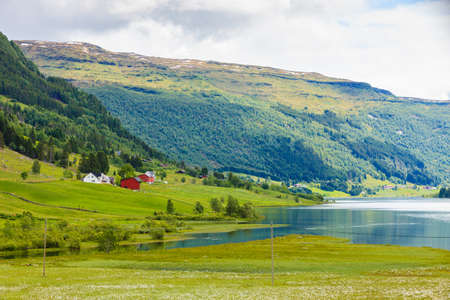 Tourism vacation and travel. Mountains landscape at summer in Norway, Scandinavia.の写真素材