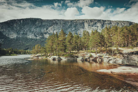 Beautiful view of norwegian mountain river in summer.の写真素材