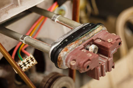 Cleaning device mechanical industry concept. Heater inside washing machine.の写真素材