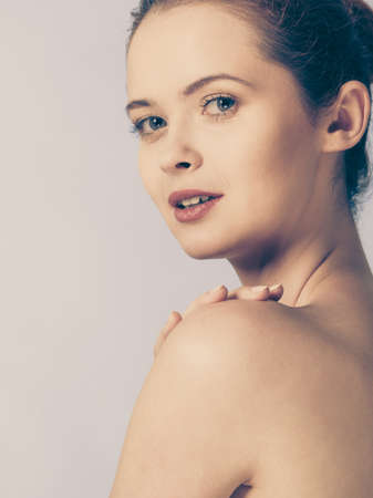 Beauty female body. Attractive sensual woman with nacked shoulders. Pertect clean soft skinの写真素材