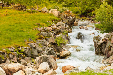 Stream in mountains, beautiful nature picture from Norway.の写真素材