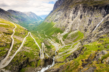 Trolls Path Trollstigen or Trollstigveien winding scenic mountain road in Norway Europe