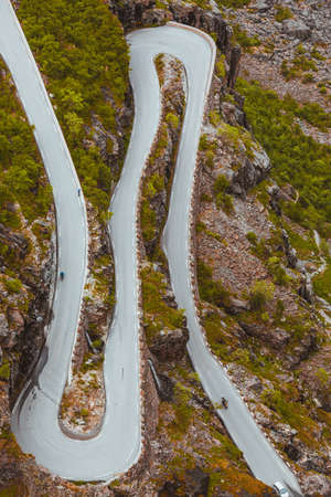 Trolls Path Trollstigen or Trollstigveien winding scenic mountain road in Norway Europeの写真素材