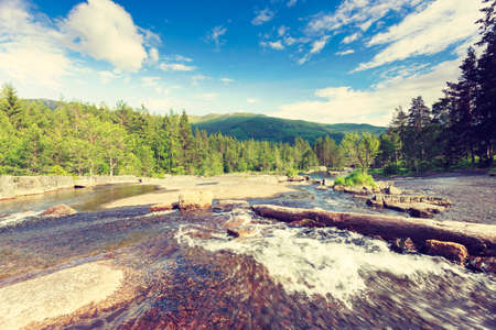 Beautiful view of norwegian mountain river in summer.の写真素材