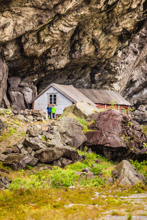 The Helleren houses in Jossingfjord along road 44 between Egersund and Flekkefjord, Sokndal municipality, Norway.の写真素材