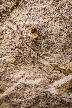 Stone rocks texture with mountain climbing metal handles. Textures and patterns concept.の写真素材