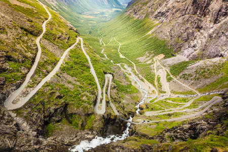 Trolls Path Trollstigen or Trollstigveien winding scenic mountain road in Norway Europeの写真素材