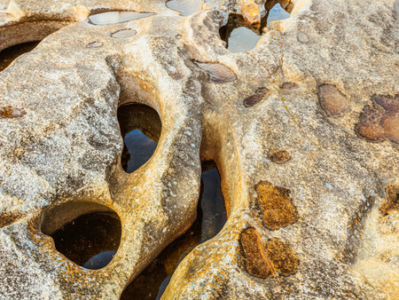Background of natural stone texture rough rock erosian surface with water
