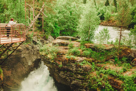 Tourist attraction in Norway, Europe. Gudbrandsjuvet waterfalls located in the Valldalen valley, between Valldal and Trollstigenの写真素材
