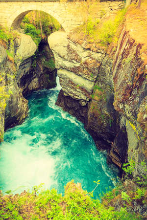 Tourist attraction in Norway, Europe. Gudbrandsjuvet waterfalls located in the Valldalen valley, between Valldal and Trollstigenの写真素材