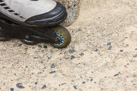 Closeup of roller skates blades outdoor. Sport equipment.の写真素材