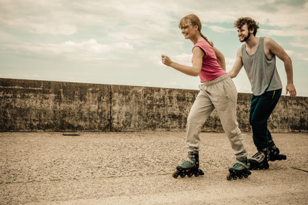 Exercising and competition in sport. Healthy lifestyle and wellbeing. Summertime hobby. Young people...