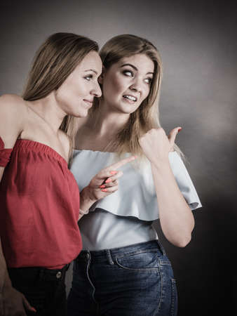 Happy positive female friends having fun enjoying their feminine leisure time. Friendship concept.の写真素材