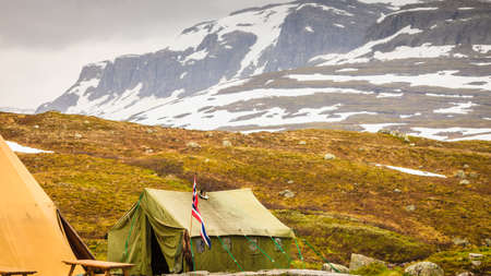 Big old tent in Haukeli mountains in summer time, place for travellers rest, Norwayの写真素材