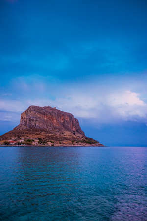 Greek island Monemvasia at evening time, Greece, east coast of the Peloponnese, Lakonia. Travel destinations.の写真素材