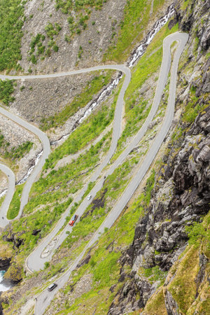 Trolls Path Trollstigen or Trollstigveien winding scenic mountain road in Norway Europe