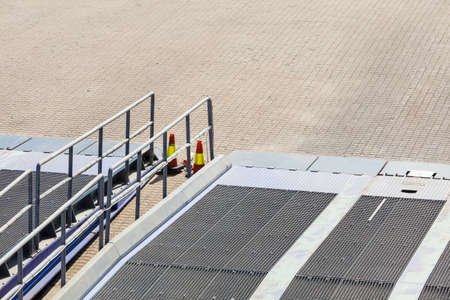 Detail view of ferry boat opened rampの写真素材
