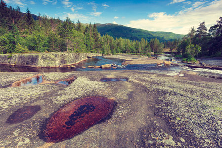 Beautiful view of norwegian mountain river in summer.の写真素材
