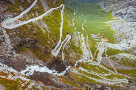 Trolls Path Trollstigen or Trollstigveien winding scenic mountain road in Norway Europe