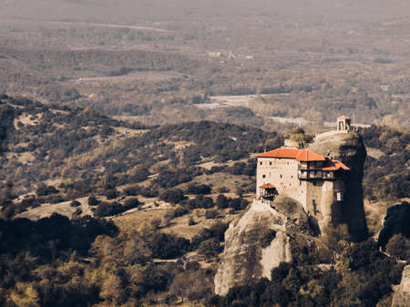 The Monastery of Rousanou St. Barbarain in Meteora rock formation, Thessaly Greece. Greek destinationsの写真素材