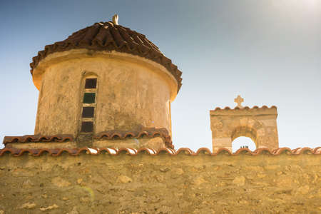 Detail of architecture stone church in Vathia old town, Mani Peloponnese Greece. Architectural theme.の写真素材